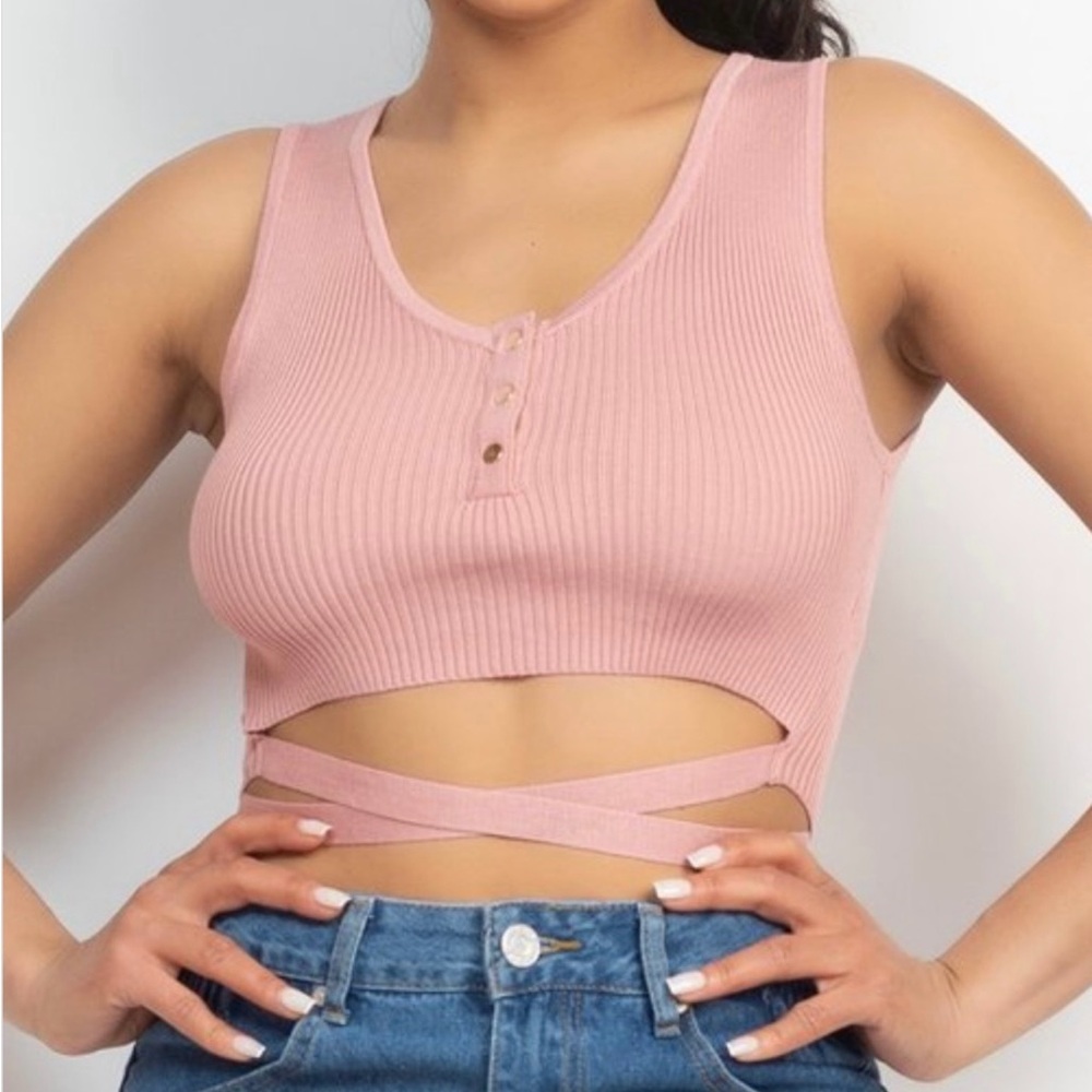 NWT Iris Basic Ribbed Crop Top – Pink & Cream